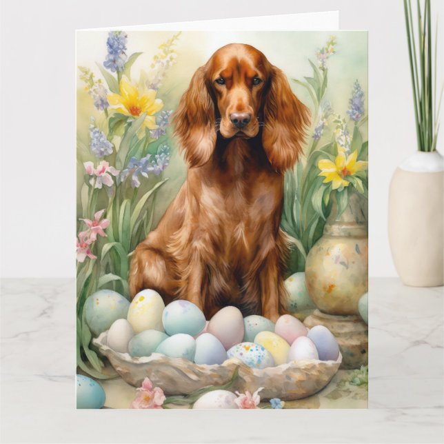 Irish Red Setter med Påskägg Kort (Framsida)