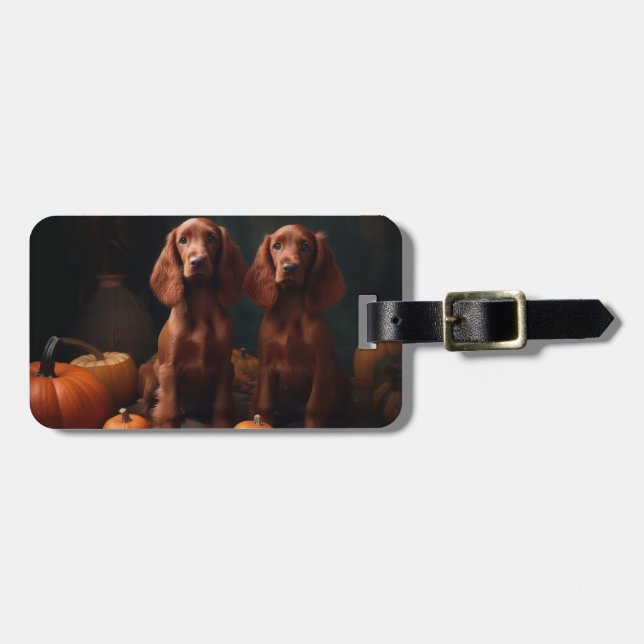 Irish Red Setter Puppy Autumn Delight Pumpkin Bagagebricka (Horisontell Framsida)