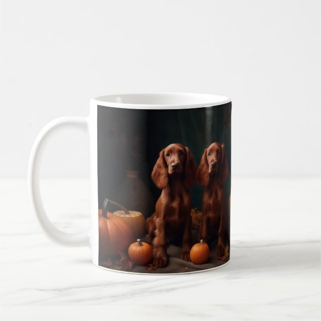 Irish Red Setter Puppy Autumn Delight Pumpkin Kaffemugg (Vänster)