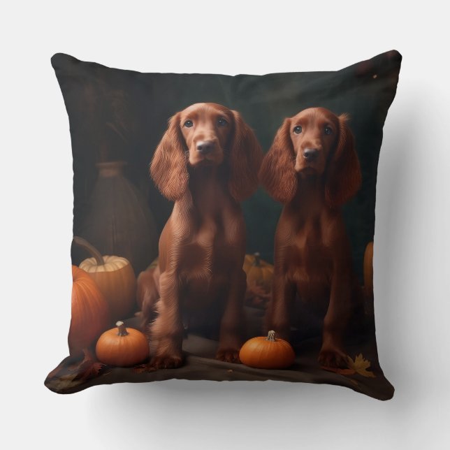 Irish Red Setter Puppy Autumn Delight Pumpkin Kudde (Framsida)