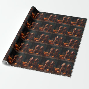 Irish Red Setter Puppy Autumn Delight Pumpkin Presentpapper