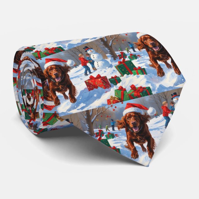 Irish Red Setter Running Snö med julklapp Slips (Rullad)