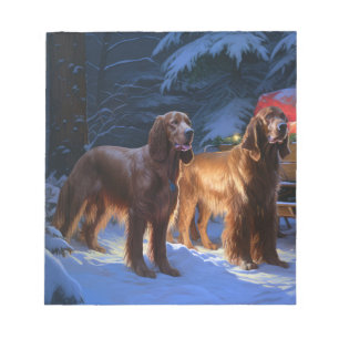 Irish Red Setter Snowy Sleigh juldeeller Anteckningsblock