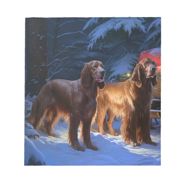 Irish Red Setter Snowy Sleigh juldeeller Anteckningsblock (Framsida)