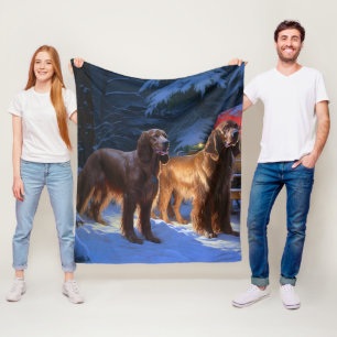Irish Red Setter Snowy Sleigh juldeeller Fleecefilt