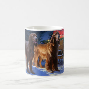 Irish Red Setter Snowy Sleigh juldeeller Kaffemugg