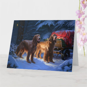 Irish Red Setter Snowy Sleigh juldeeller Kort