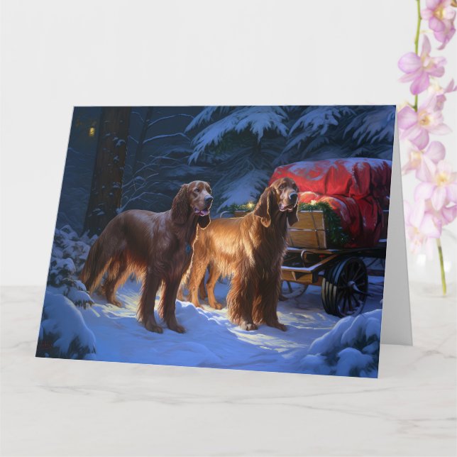 Irish Red Setter Snowy Sleigh juldeeller Kort (Orkide)