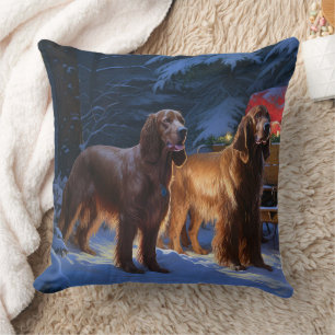 Irish Red Setter Snowy Sleigh juldeeller Kudde