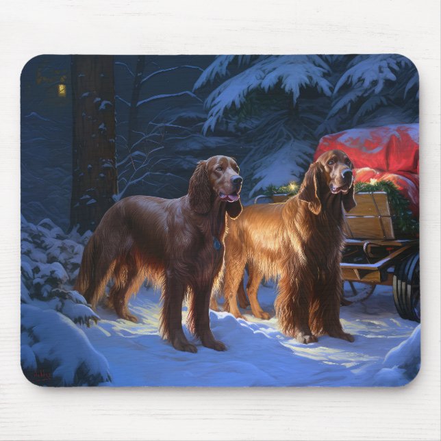 Irish Red Setter Snowy Sleigh juldeeller Musmatta (Framsidan)