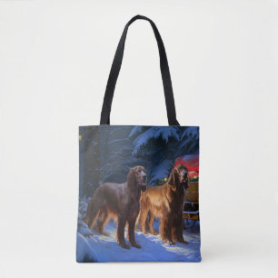 Irish Red Setter Snowy Sleigh juldeeller Tygkasse