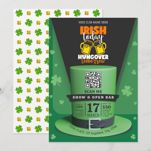 Irish Retro Modern St Patrick's Day Party Open Pub (Fram/baksida)