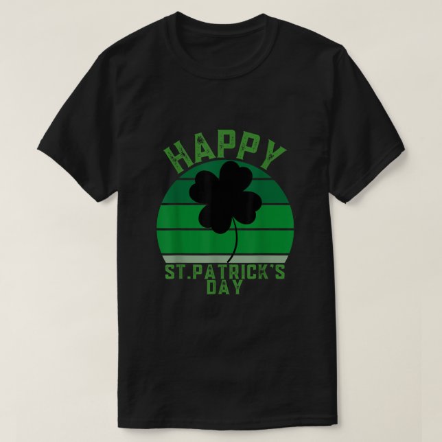 Irish Retro Sunset Shamrock Lycklig St patricks da T Shirt (Design framsida)