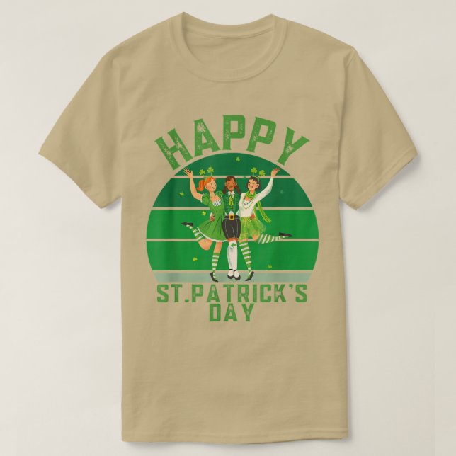 Irish Retro Sunset Shamrock, Lycklig St Patrick's  T Shirt (Design framsida)