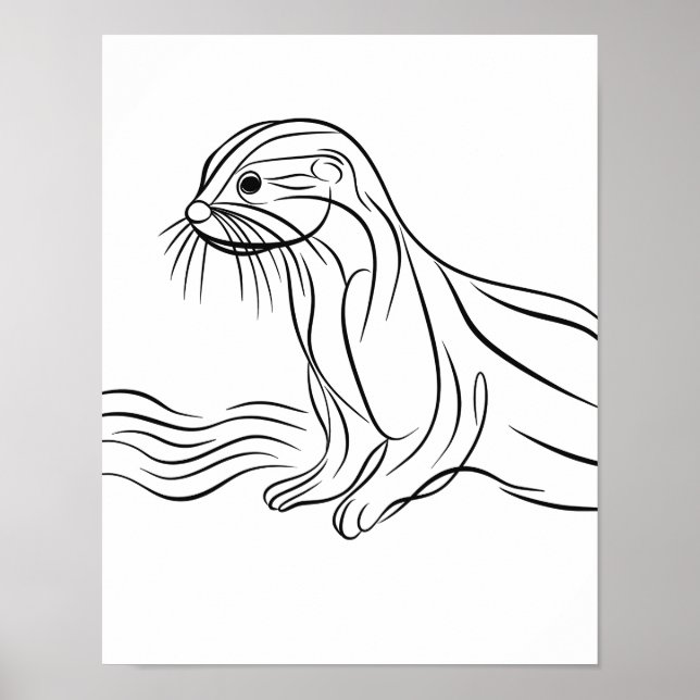 Irish River Otter Line Art Poster (Framsidan)