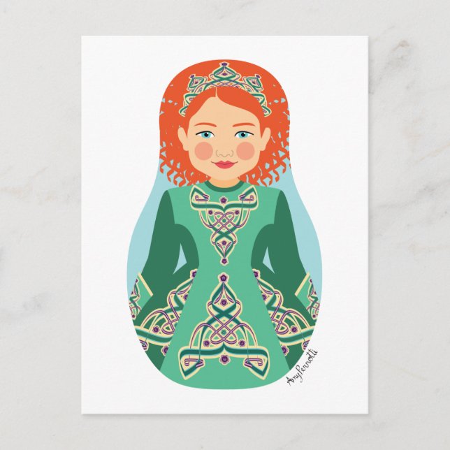 Irish Rödhårig Dancer Matryoshka Postcard Vykort (Framsida)