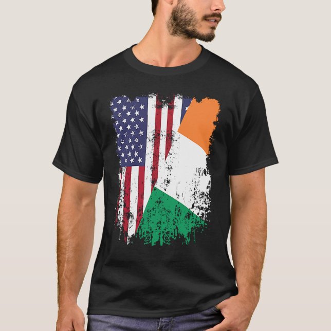 Irish Roots Half American Flag Ireland Flag T Shirt (Framsida)