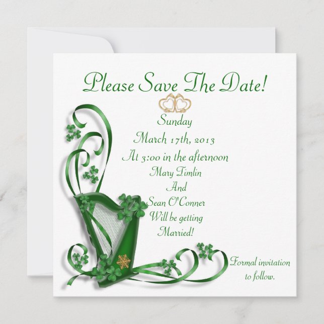 Irish Save the date for Bröllop, Harp Spara Datumet (Framsida)