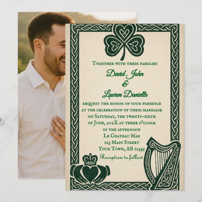 Irish Serenity Photo Wedding Invitation Inbjudningar (Fram/baksida)
