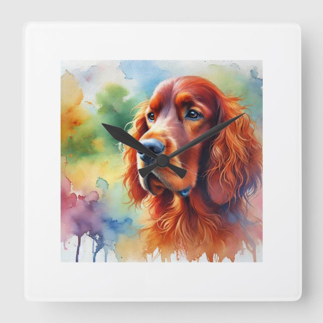 Irish Setter 251024AREF102 - Watercolor Fyrkantig Klocka (Framsida)