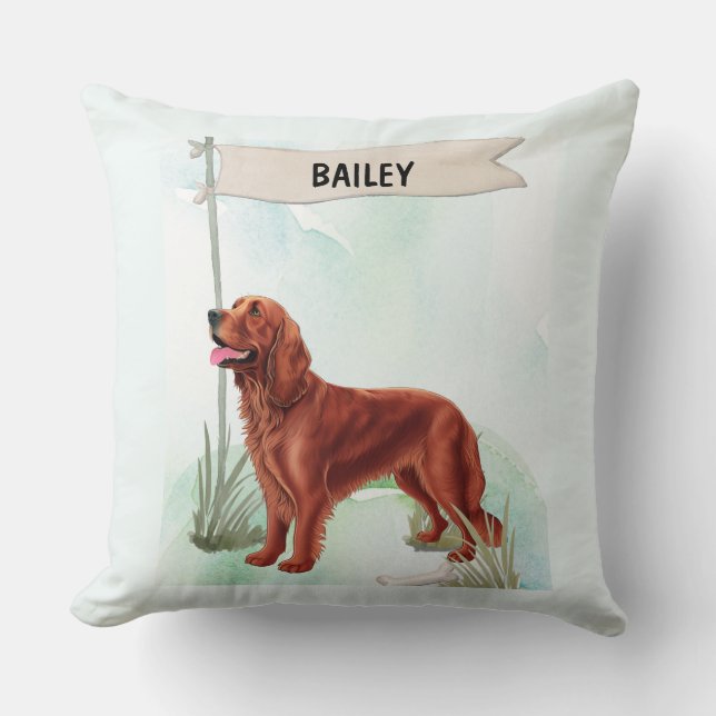 Irish Setter akvarell personlig hund Kudde (Framsida)