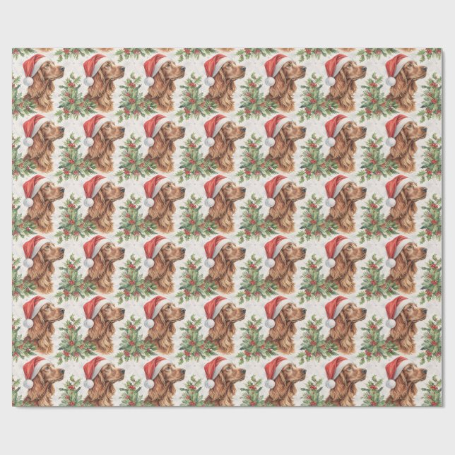 Irish Setter Christmas Holly Watercolor Presentpapper (Platt)