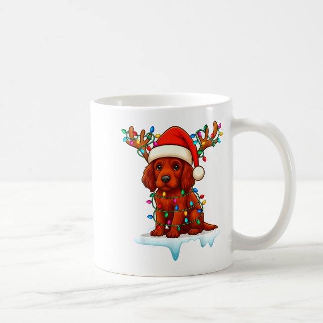 Irish Setter Christmas Santa Hat Reindeer Lights P Kaffemugg (Höger)