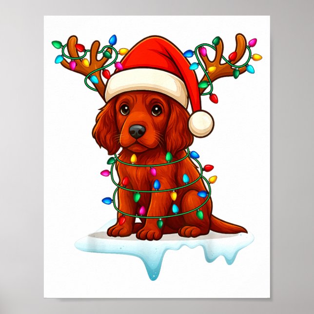 Irish Setter Christmas Santa Hat Reindeer Lights P Poster (Framsidan)