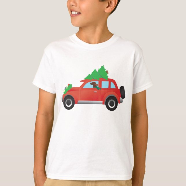 Irish Setter Driving a car with Julgran T Shirt (Framsida)