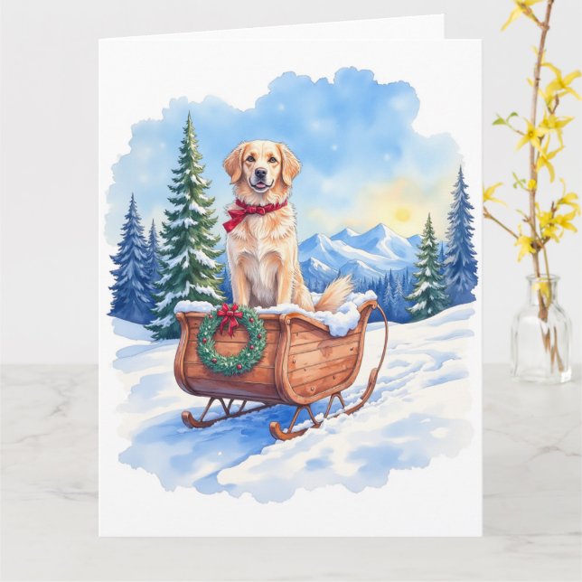 Irish Setter Enjoying Christmas Sleigh Ride Winter Kort (Gul blomma)