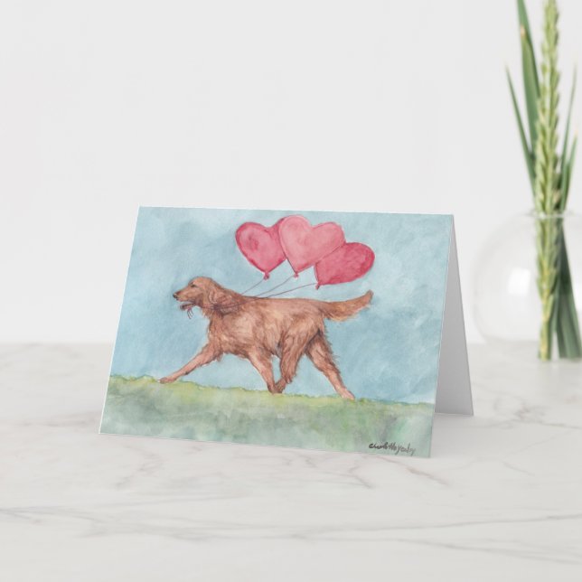 Irish Setter Hearearts Hund Art Greeting Card Kort (Framsida)