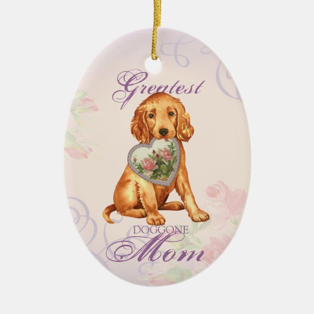 Irish Setter Heart Mamma Julgransprydnad Keramik (Framsidan)