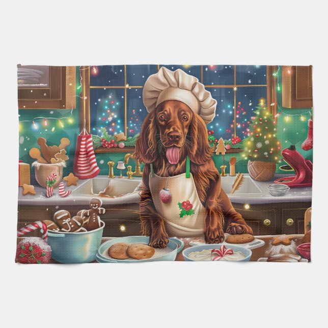 Irish Setter Helgdag Baking: Festive God jul Kökshandduk (Horisontell)