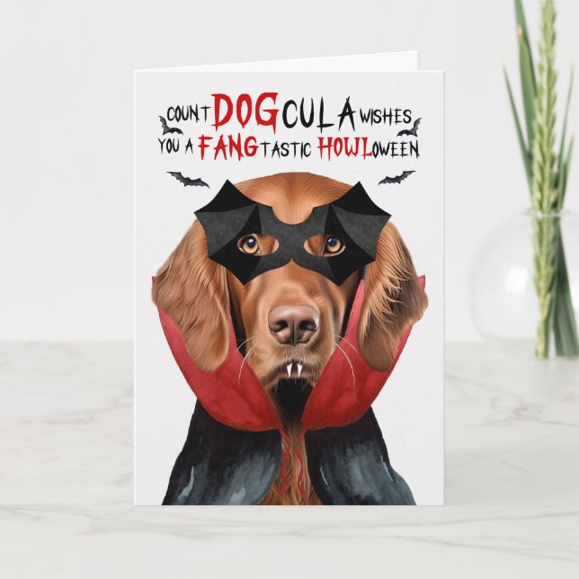 Irish Setter Hund Funny Count DOGcula Halloween Helgkort (Framsida)