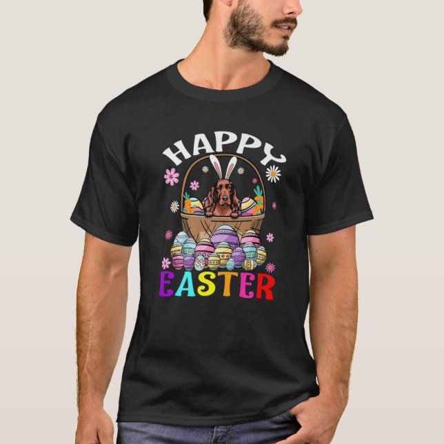 Irish Setter Hund Glad påsk Bunny Eggs Påsk T Shirt (Framsida)