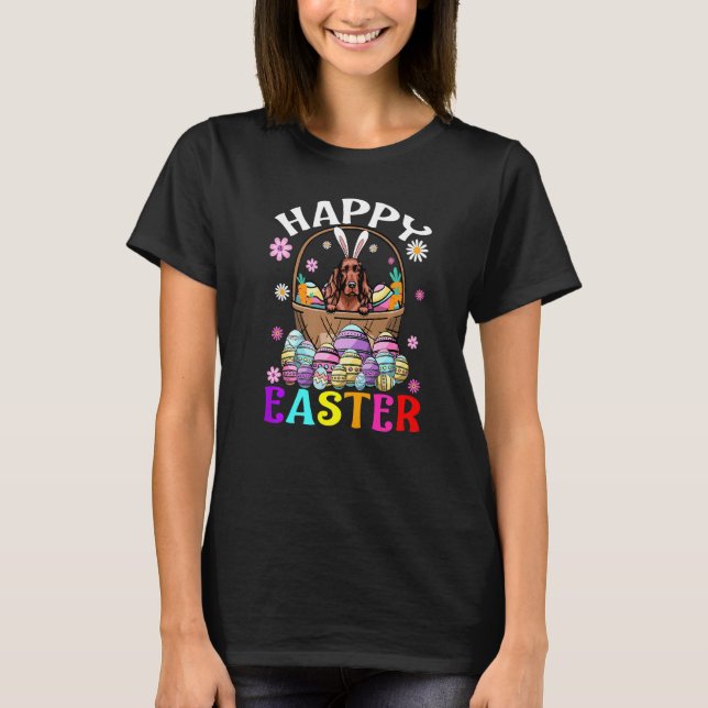 Irish Setter Hund Glad påsk Bunny Eggs Påsk T Shirt (Framsida)