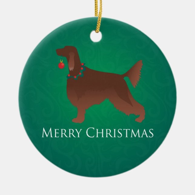 Irish Setter Hund God jul Design Julgransprydnad Keramik (Framsidan)