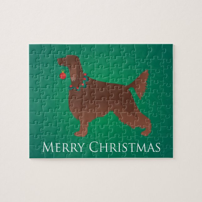 Irish Setter Hund God jul Design Pussel (Horisontell)