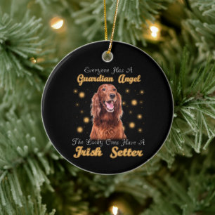 Irish Setter Hund Guardian Vinkel Pet Memorial Julgransprydnad Keramik