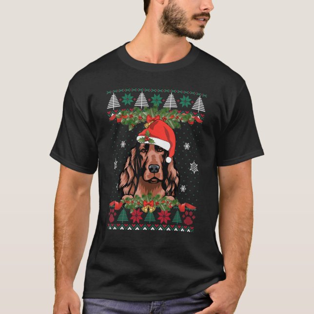 Irish Setter Hund Julafton Santa Funny Ugly jul S T Shirt (Framsida)
