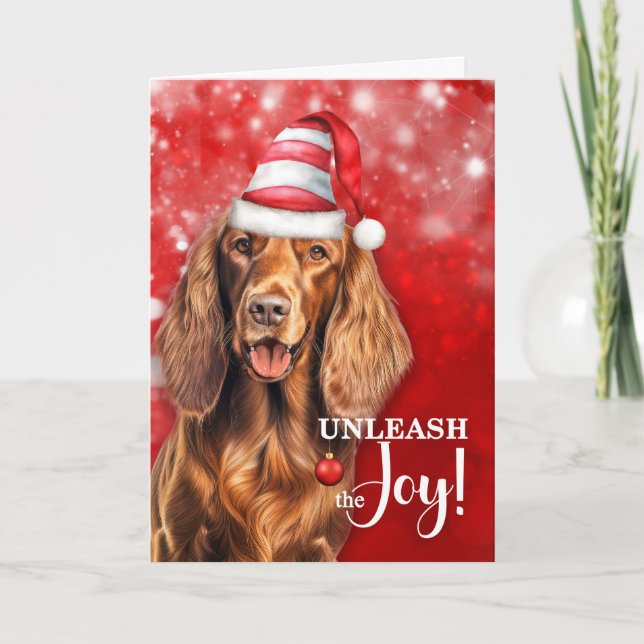 Irish Setter Hund Släpp loss jultomten Helgkort (Framsida)