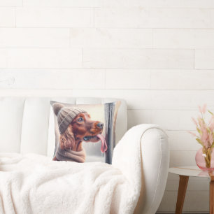 Irish Setter Hund Slickande en frusen pola Kudde