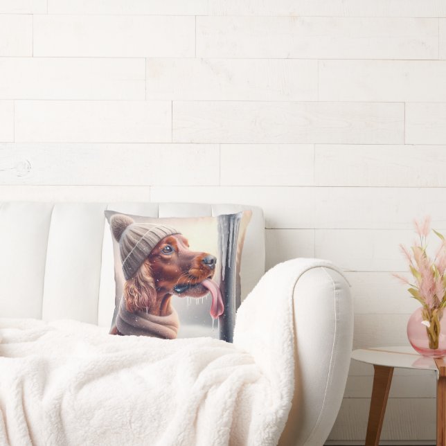 Irish Setter Hund Slickande en frusen pola Kudde (Soffa)