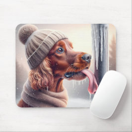 Irish Setter Hund Slickande en frusen pola Musmatta