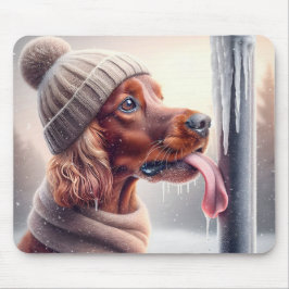Irish Setter Hund Slickande en frusen pola Musmatta