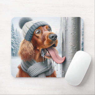 Irish Setter Hund Slickande en frusen pola Musmatta