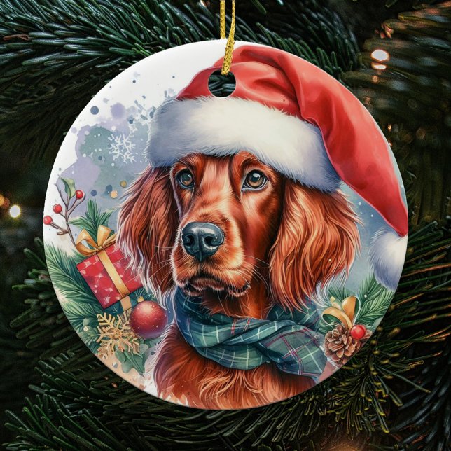 Irish Setter Hund Watercolor jul Julgransprydnad Keramik (Skapare uppladdad)