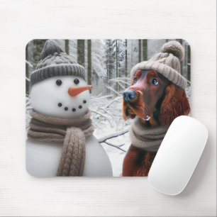 Irish Setter Hund With a Snögubbe Musmatta
