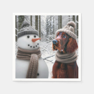 Irish Setter Hund With a Snögubbe Pappersservett