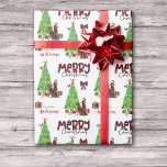 Irish Setter Hundar och Julgran Presentpapper<br><div class="desc">Det upprepade mönster på denna söta julomslutning papper är en bild av två röda irländska setter hundar sitta bredvid ett Julgran. En av dem bär en röd och vit julhatt, den andra bär en grönt båge. God jul" står i den smidda texten från buffelstolpe, och din egen namnteckning finns i...</div>
